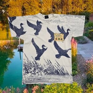 Vintage AOP Duck Nature Tee Shirt Medium Florida Sportsman USA Single Stitch 90s